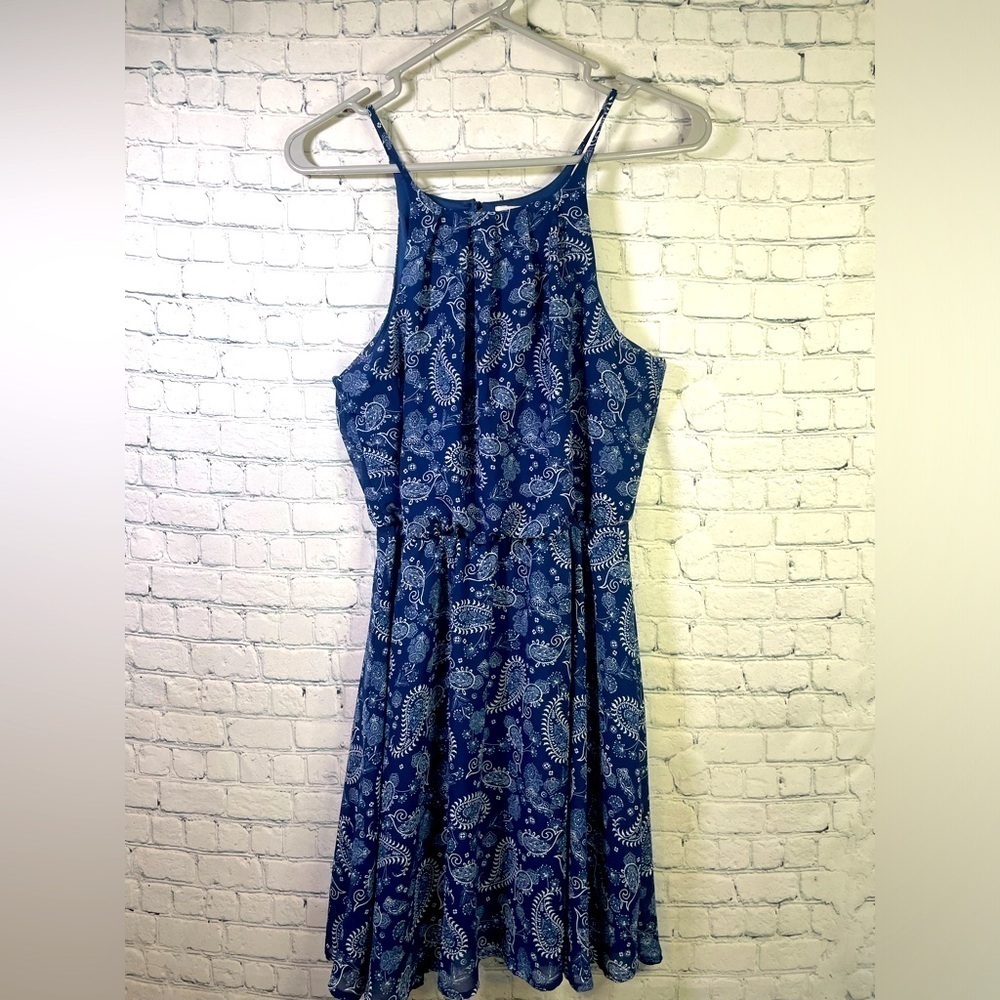 NWT Francesca's Blue Rain Blue White Paisley Maxi Dress Boho Sleeveless Size M